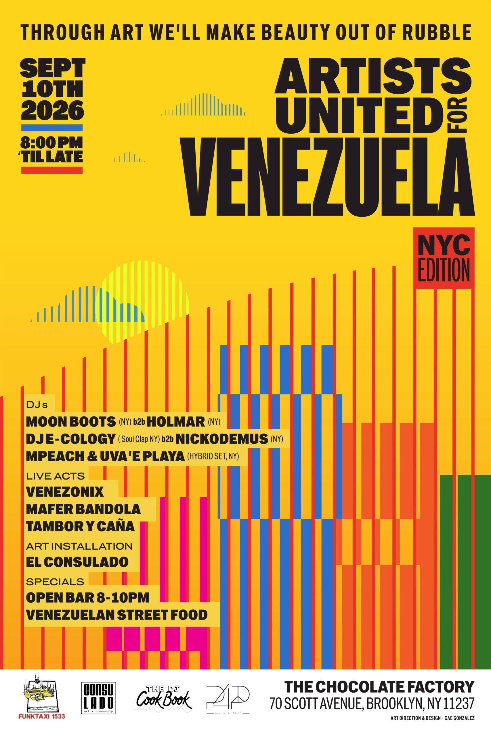Artists United for Venezuela — NYC Edition event poster